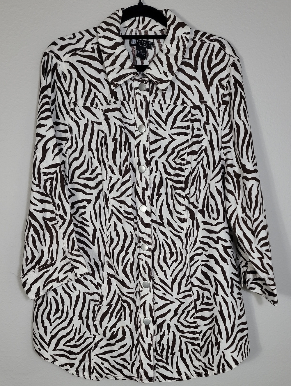 Vintage Carole Little Linen Snap Button Jacket Size XL/1X Animal Print Safari